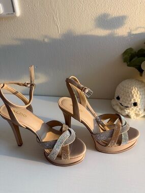 ALDO Women's Tan Rhinestone High Heels Size 6 1/2